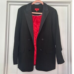 Talbots Black Double Breasted Blazer Jacket Red Lining Womens‎ 14 Classic Office